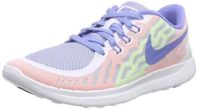 Nike Girl's Free' 5.0 Running Shoe White/Chalk Blue/Volt/White, 6Y US Big Kid