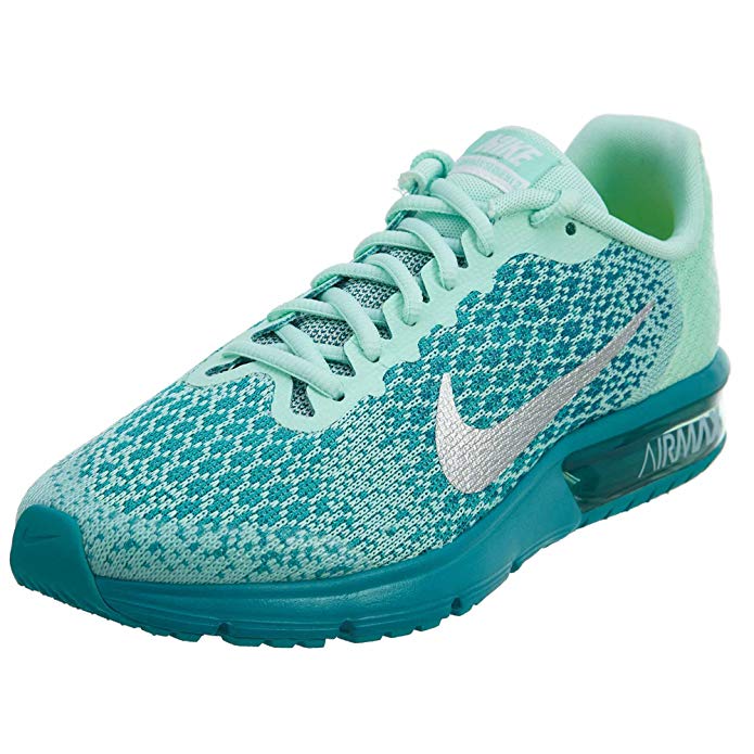 NIKE Air Max Sequent 2 (GS) SZ 6.5Y Girl Running Mint Foam/Metallic Silver-Blustery Shoes