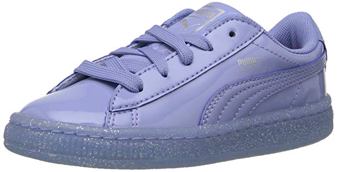 PUMA Kids' Basket Patent Iced Glitter Inf Running Shoe